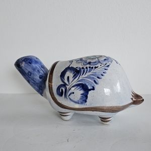 Mexican pottery Tonala Folk Art hand painted turtle figurine, signed